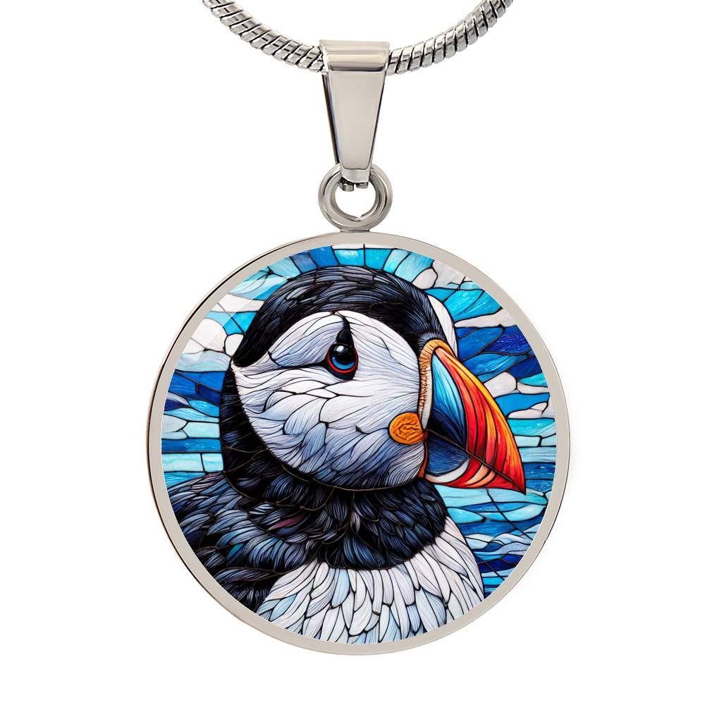 The Puffin Face Circle Pendant Necklace