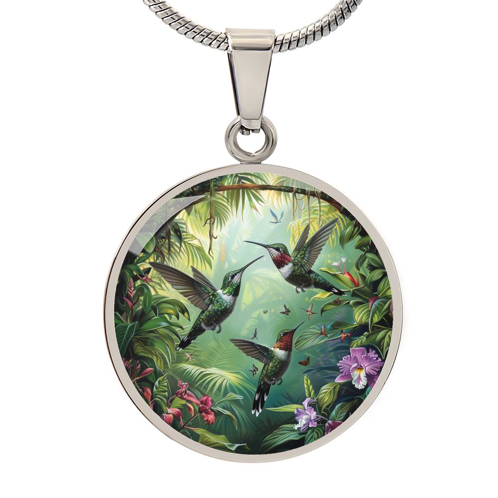 The Forrest Hummingbirds Circle Pendant Necklace