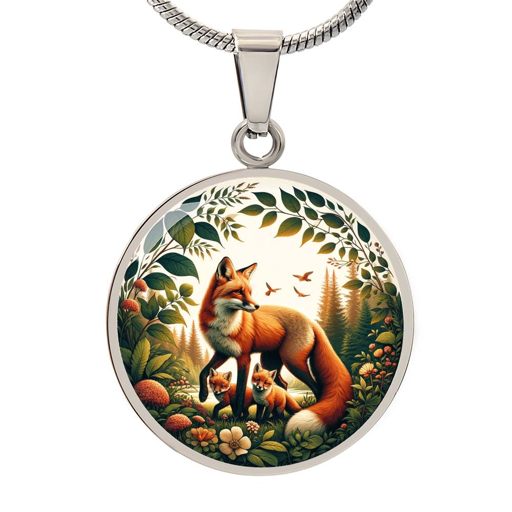 The Fox Family Circle Pendant Necklace