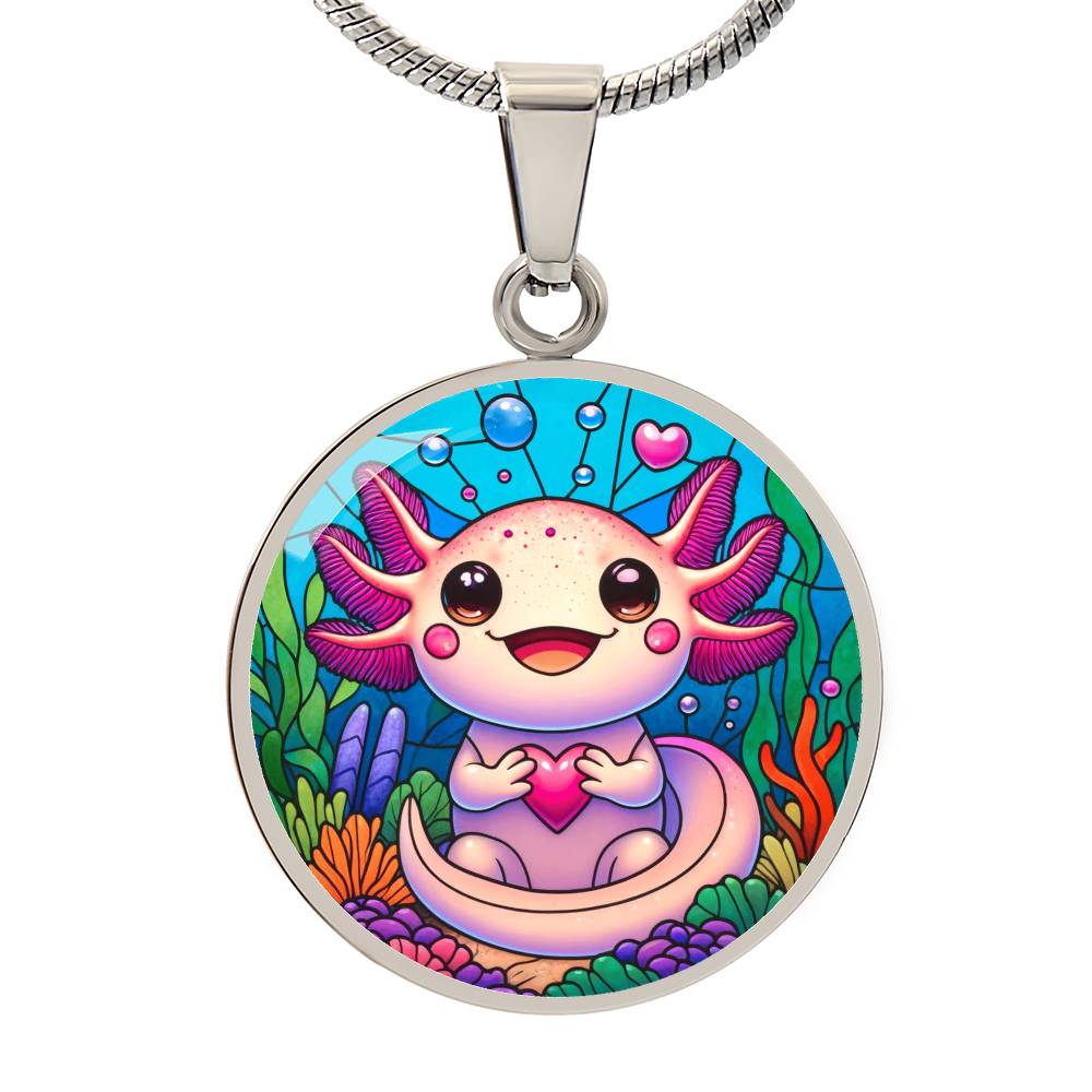 The Cute Axolotl Circle Pendant Necklace