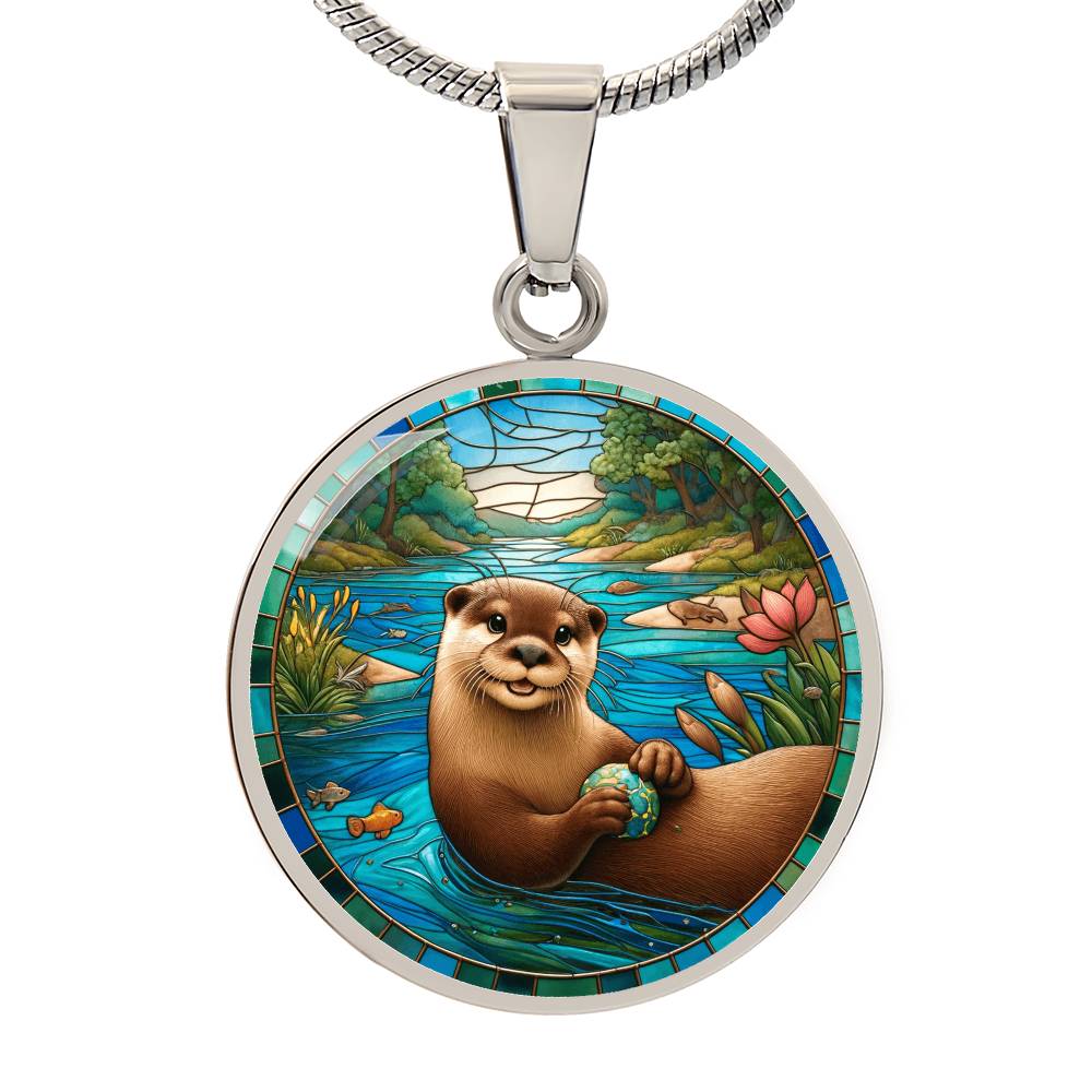 The Happy Otter Circle Pendant Necklace