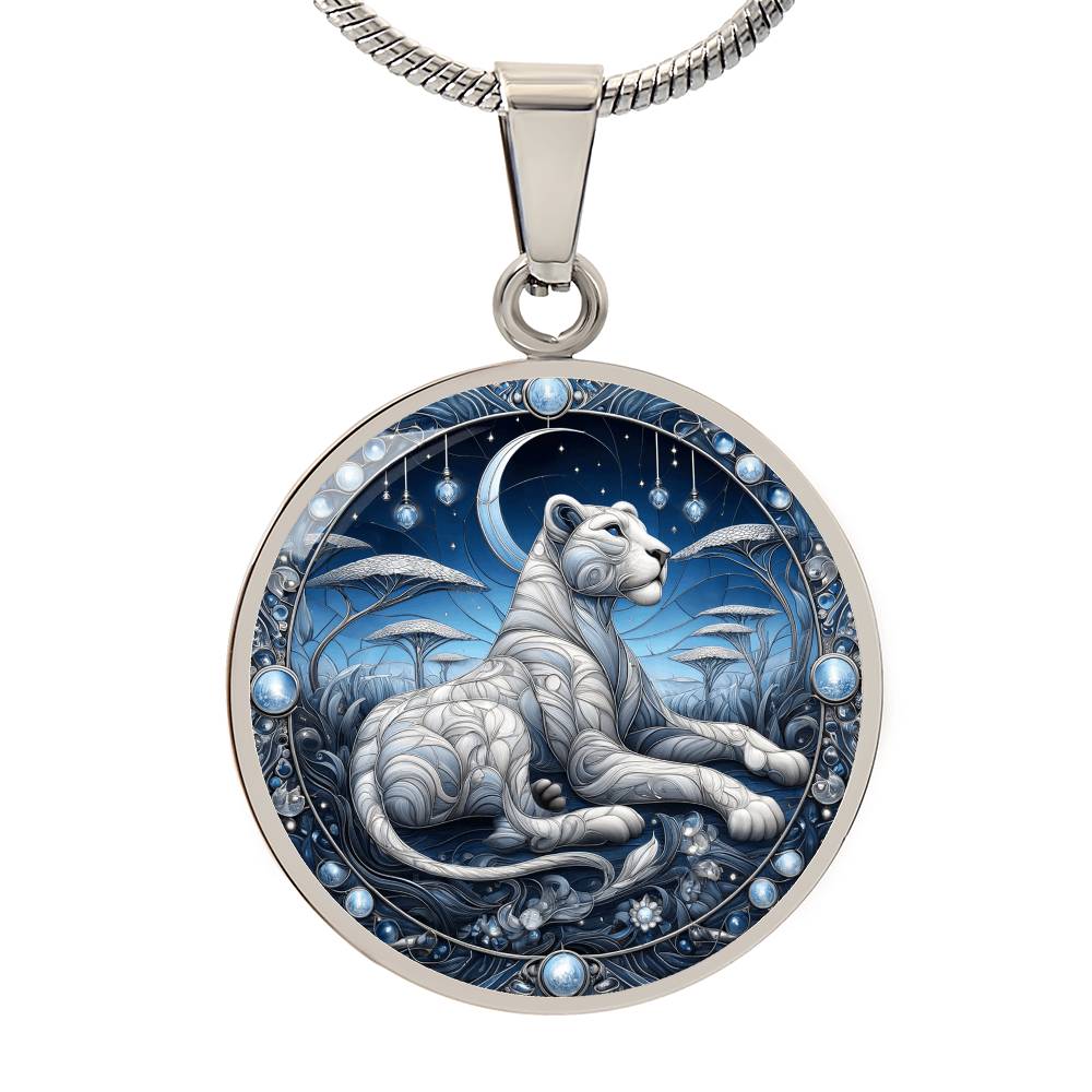 The Night Lioness Circle Pendant Necklace