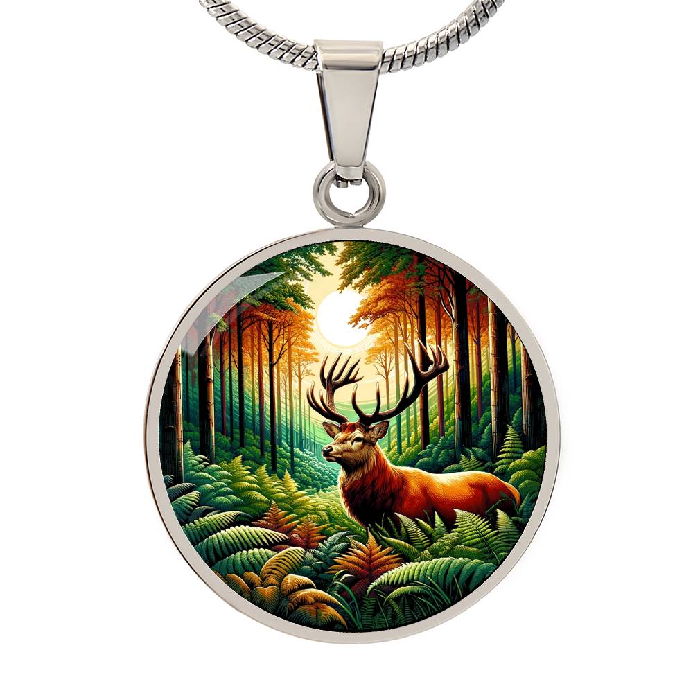 The Woodland Stag Circle Pendant Necklace