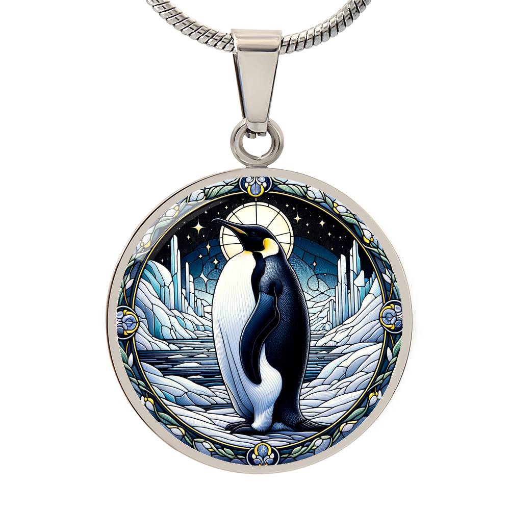 The Moonlit Penguin Circle Pendant Necklace