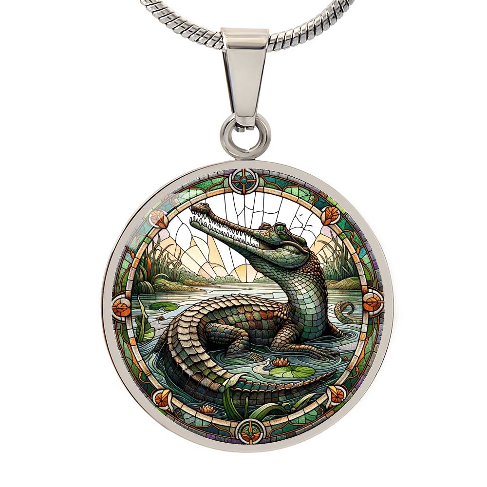 The Gharial Crocodile Circle Pendant Necklace