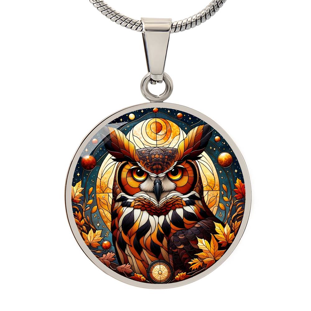 The Fall Owl Circle Pendant Necklace