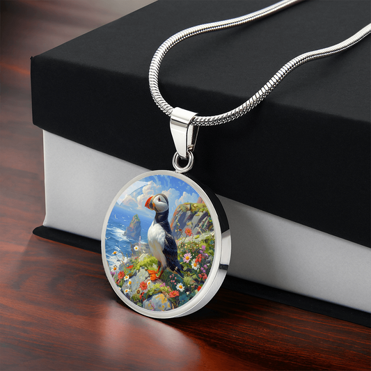 The Cliffside Puffin Circle Pendant Necklace