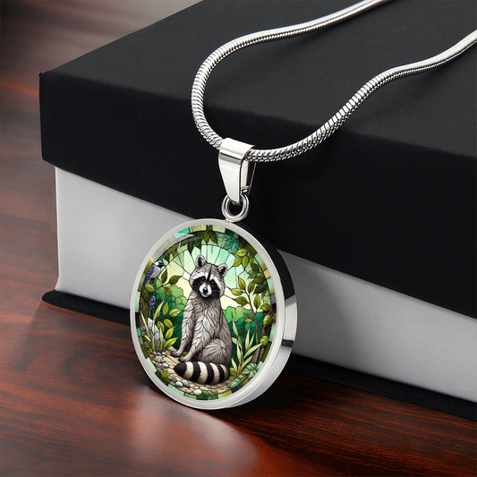 The Forest Raccoon Circle Pendant Necklace