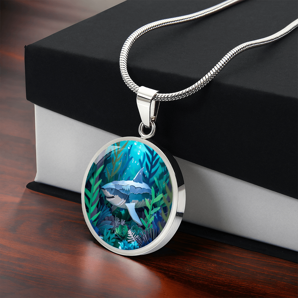 The Deep Shark Circle Pendant Necklace