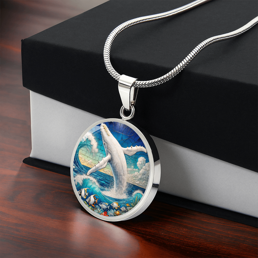 The Leaping White Humpback Circle Pendant Necklace