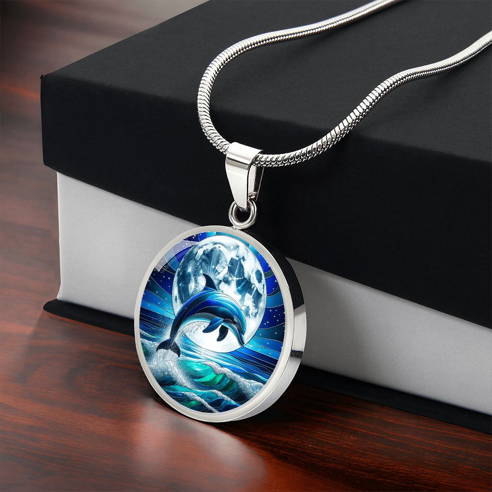 The Moonlit Dolphin Circle Pendant Necklace