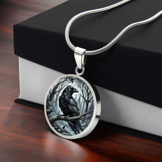 The Majestic Raven Circle Pendant Necklace