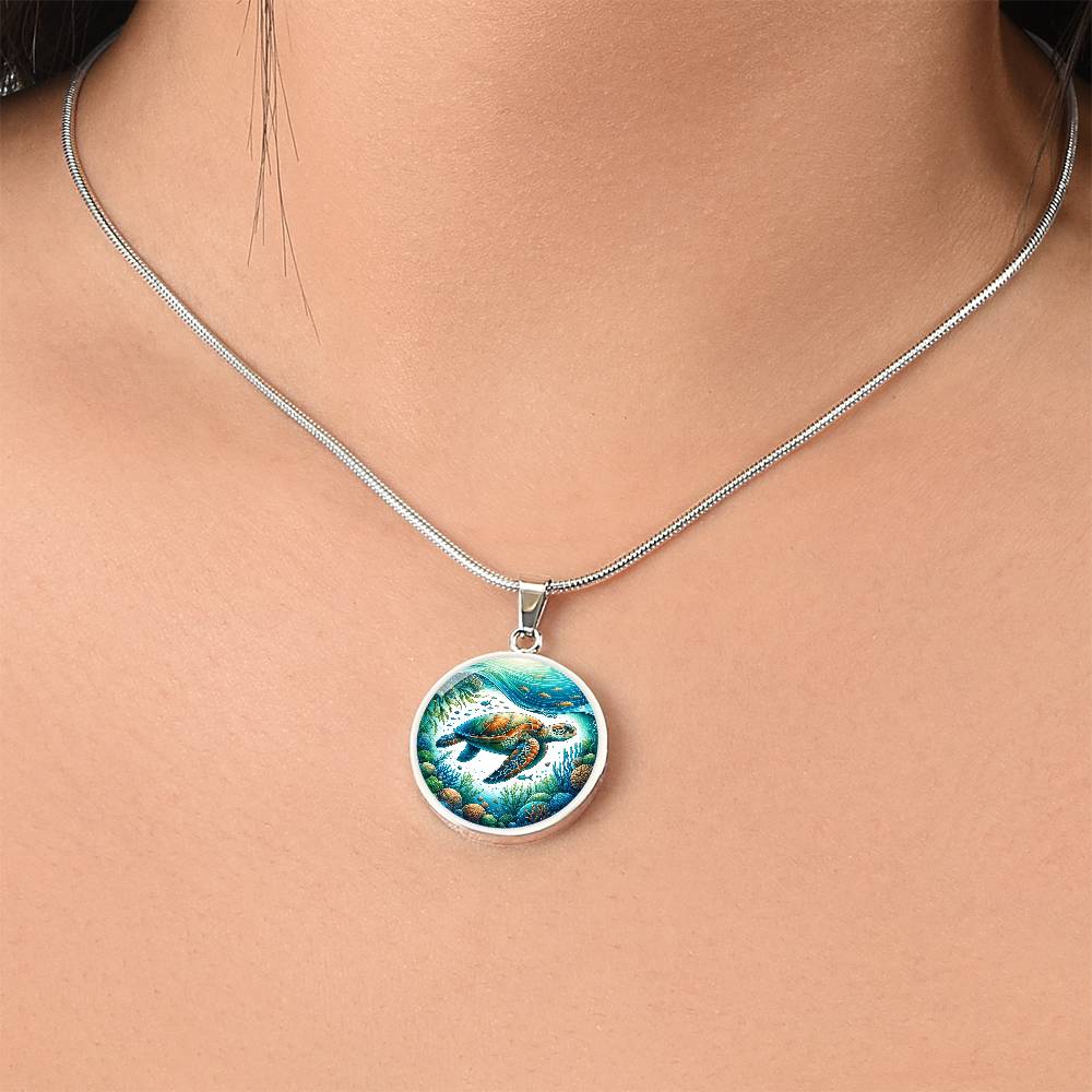 The Tropical Turtle Circle Pendant Necklace