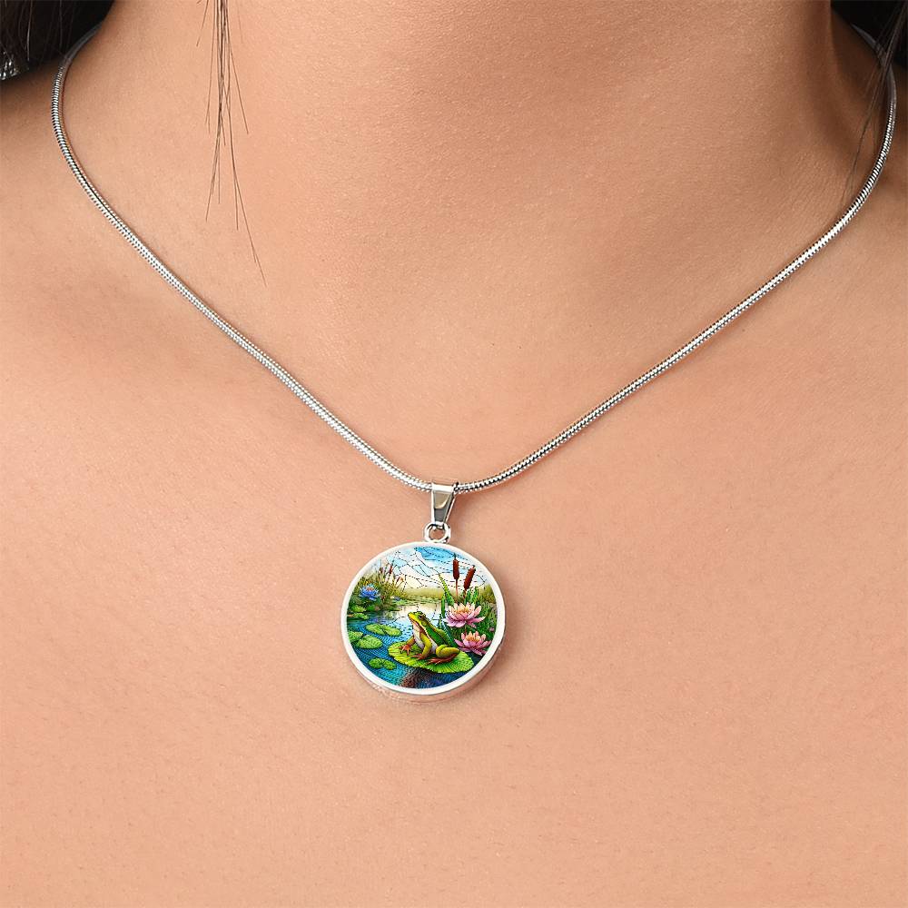 The Lily Pad Frog Circle Pendant Necklace