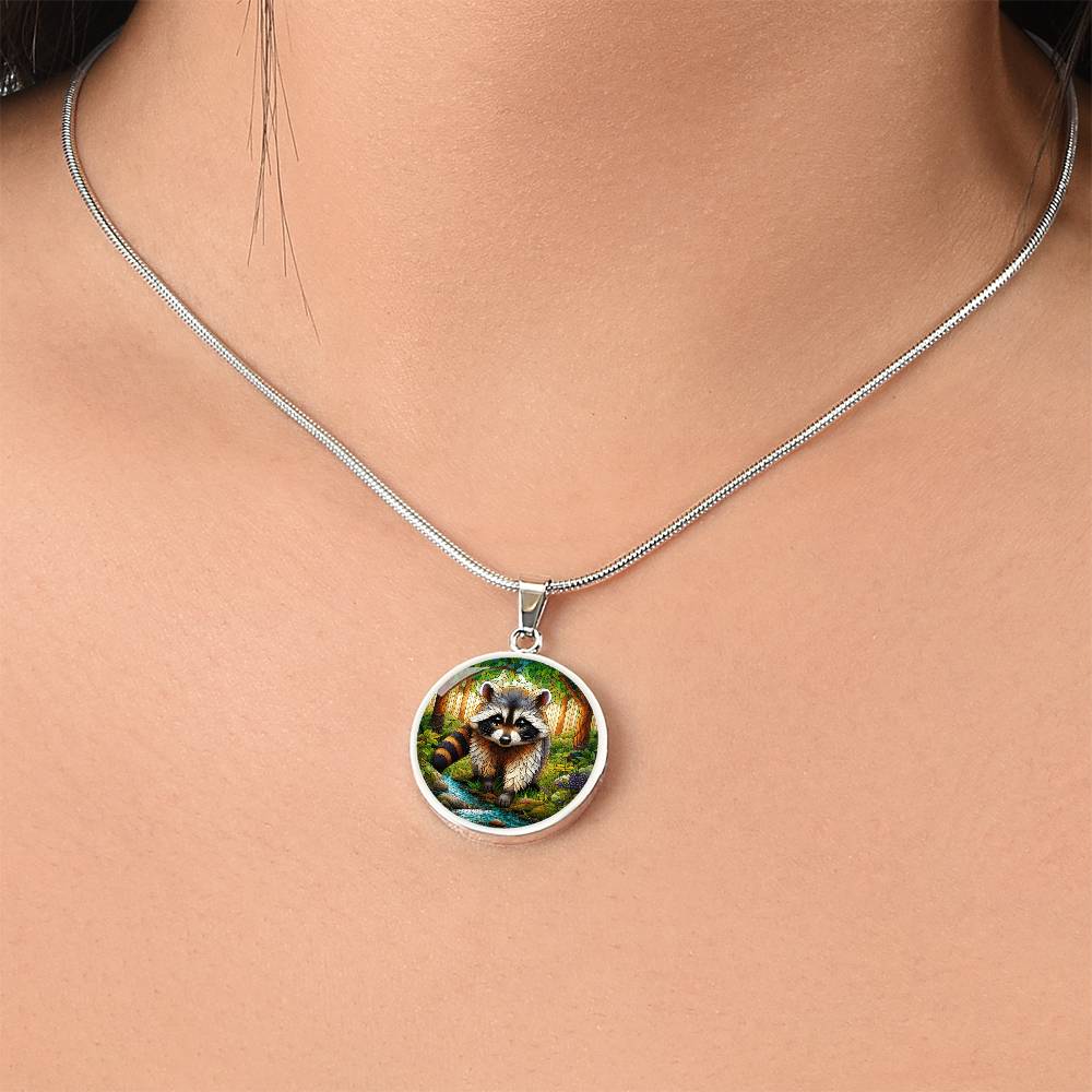 The Cute Raccoon Circle Pendant Necklace