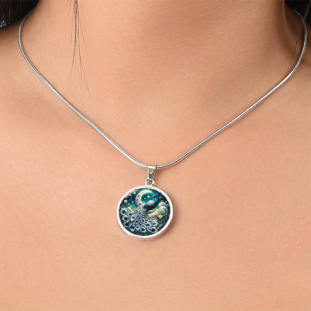 The Celestial Peacock Circle Pendant Necklace