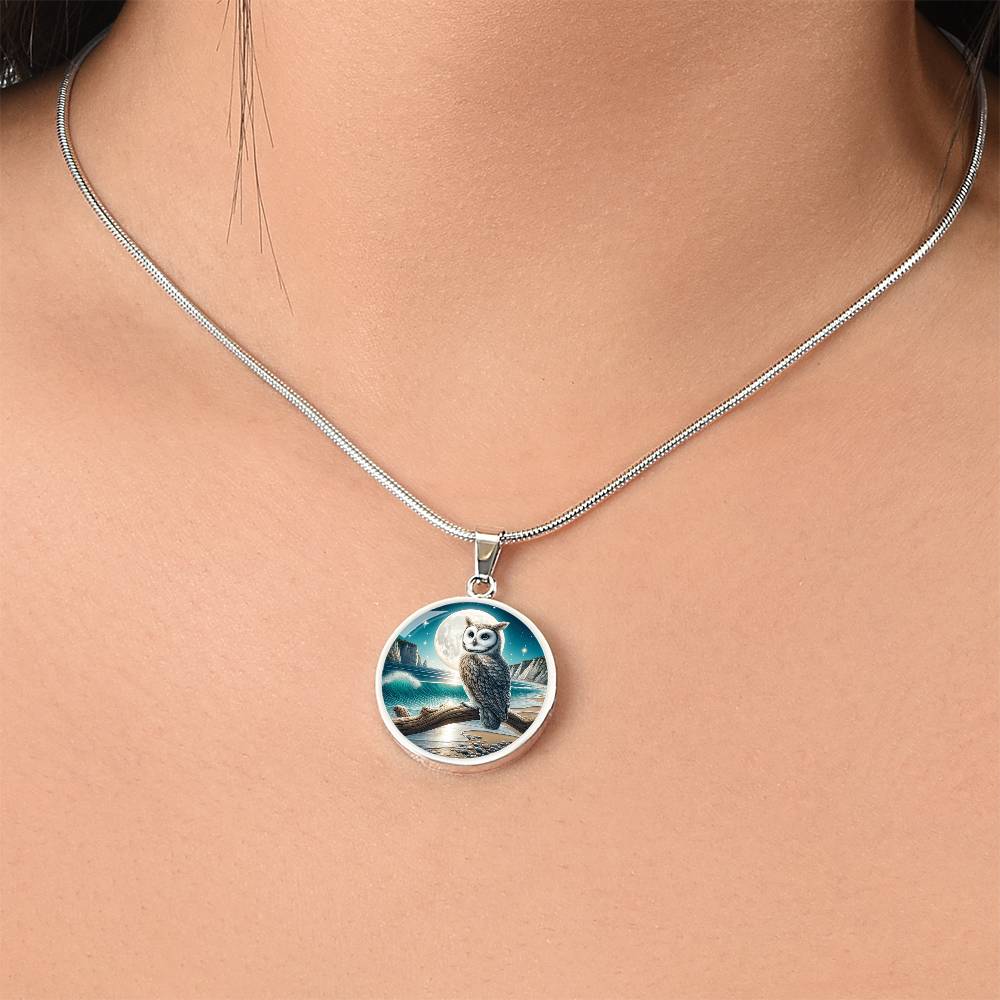 The Beach Owl Circle Pendant Necklace