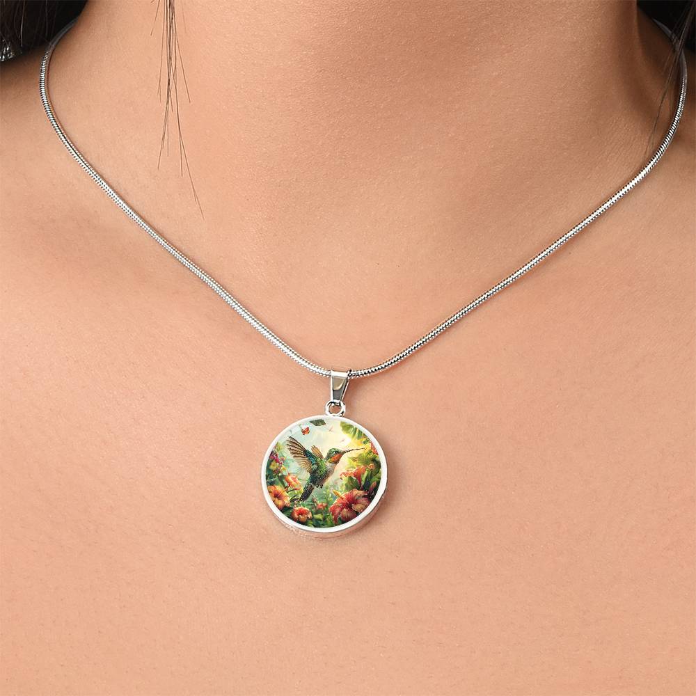 The Tropical Hummingbird Circle Pendant Necklace