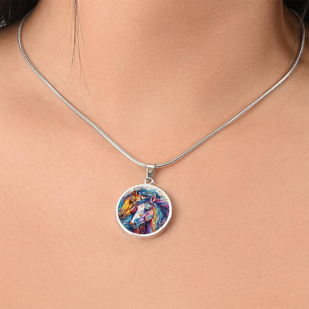 The Colored Horses Circle Pendant Necklace