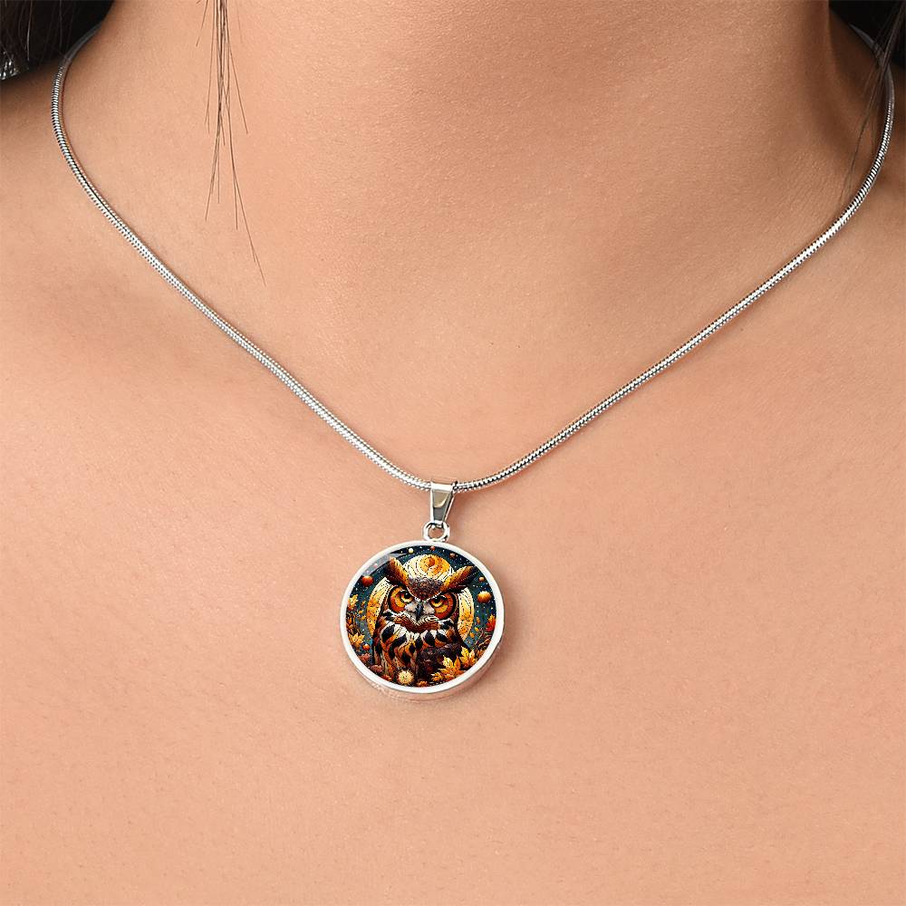 The Fall Owl Circle Pendant Necklace