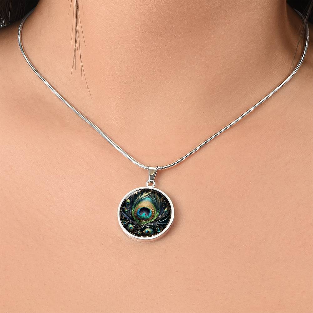 The Peacock Feather Circle Pendant Necklace