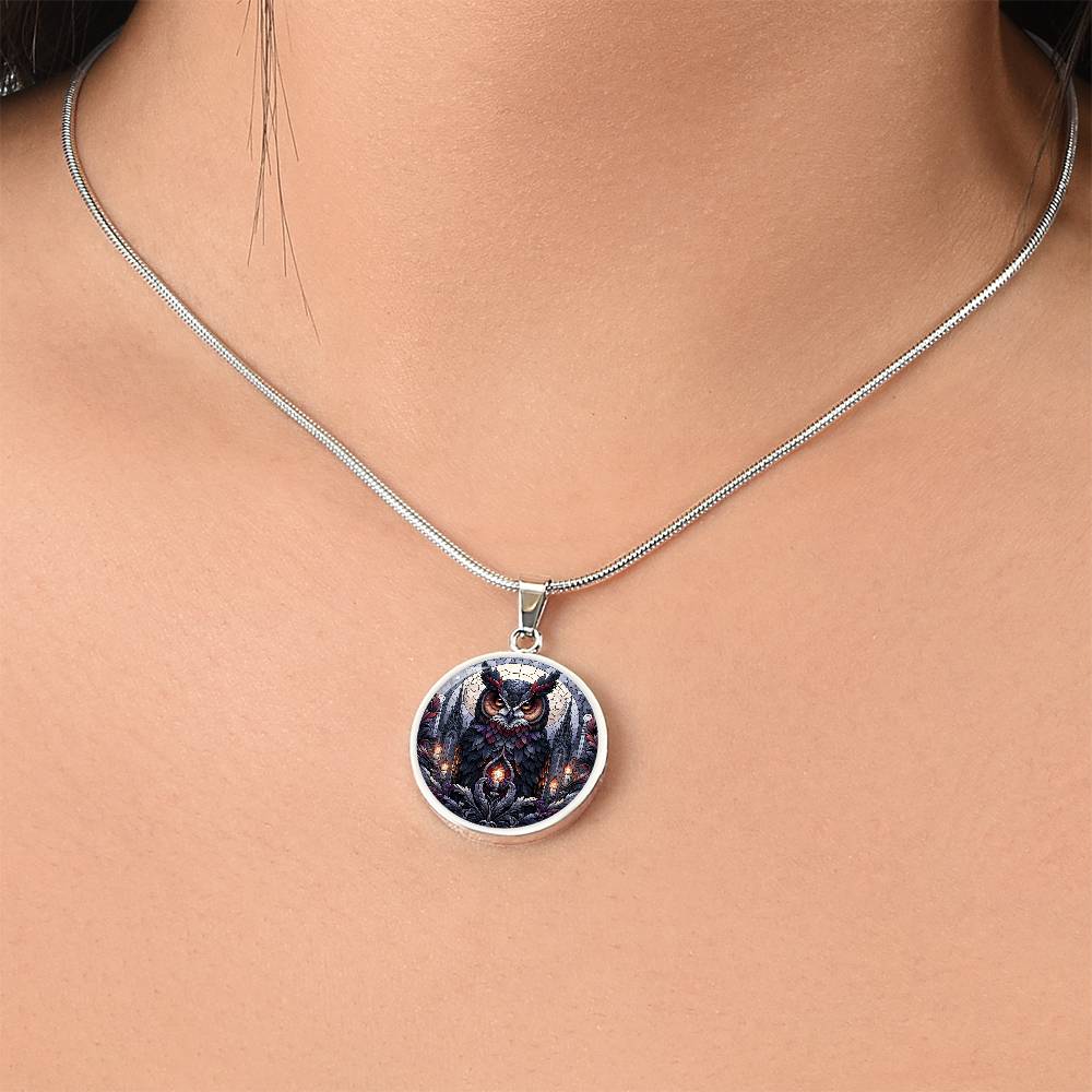 The Gothica Owl Circle Pendant Necklace