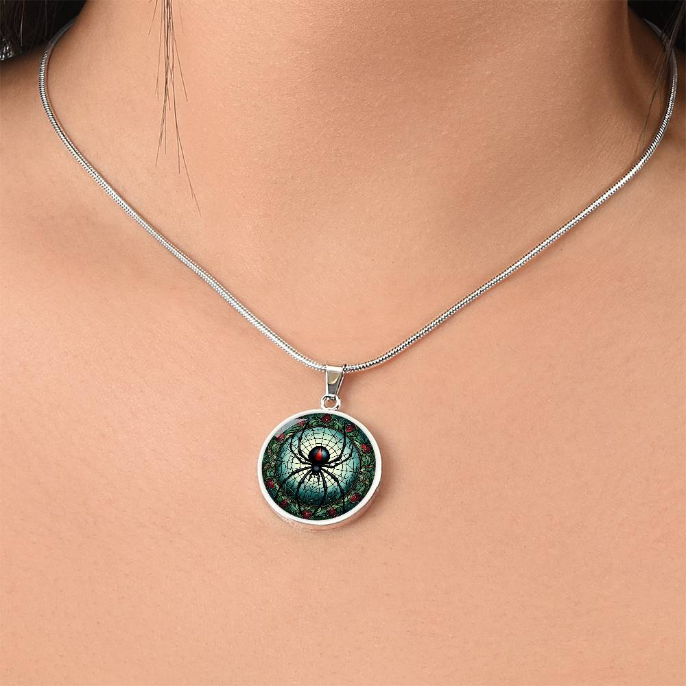 The Black Widow Spider Circle Pendant Necklace