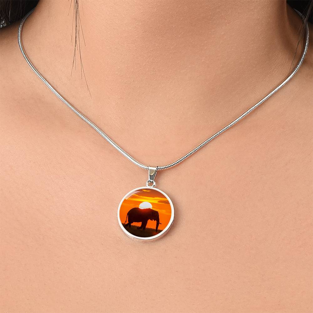 The Sunset Elephant Circle Pendant Necklace