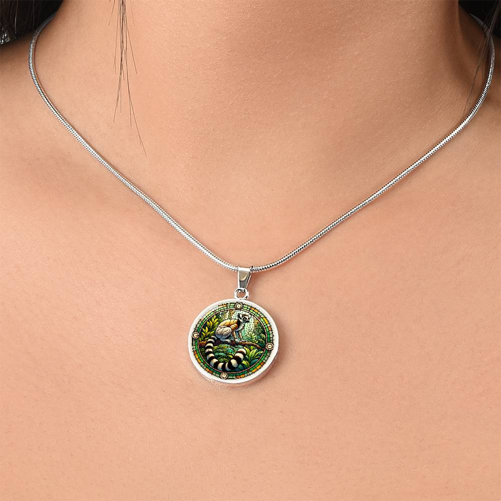 The Ring-Tailed Lemur Circle Pendant Necklace