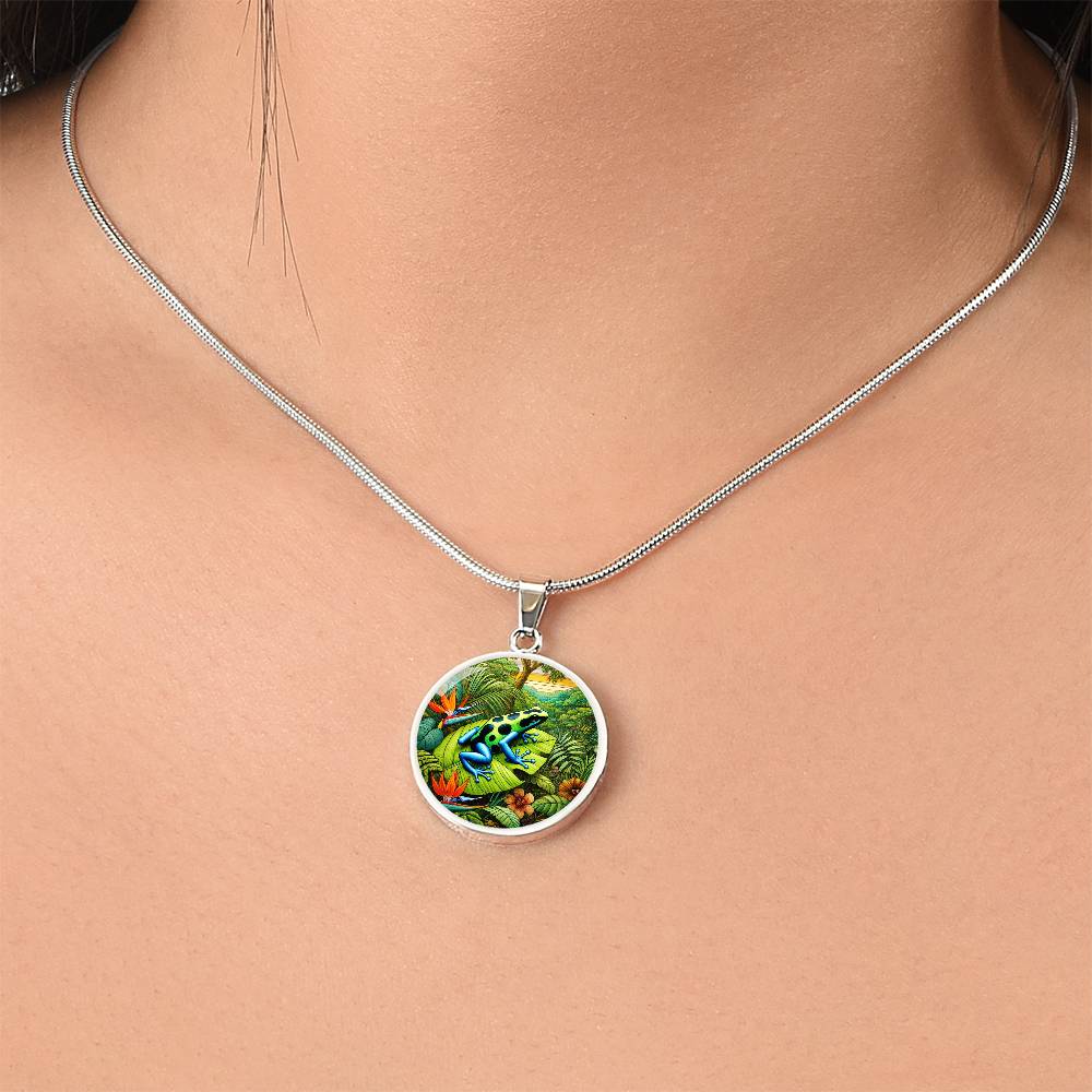 The Vivid Poison Dart Frog Circle Pendant Necklace