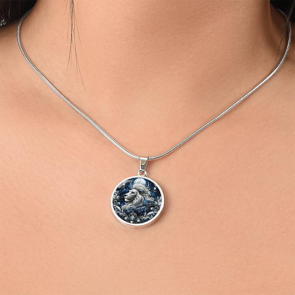 The Celestial White Lion Circle Pendant Necklace