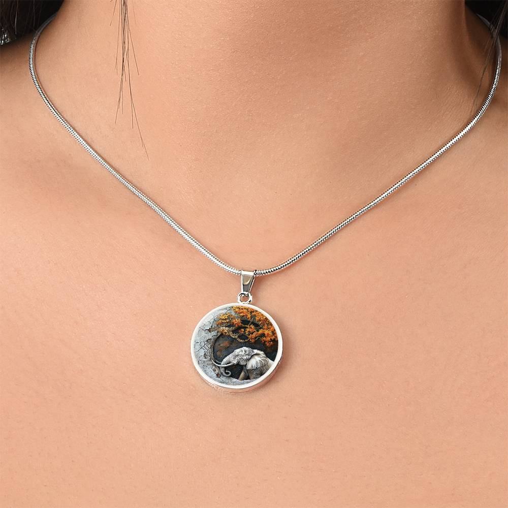 The Wise Elephant Circle Pendant Necklace