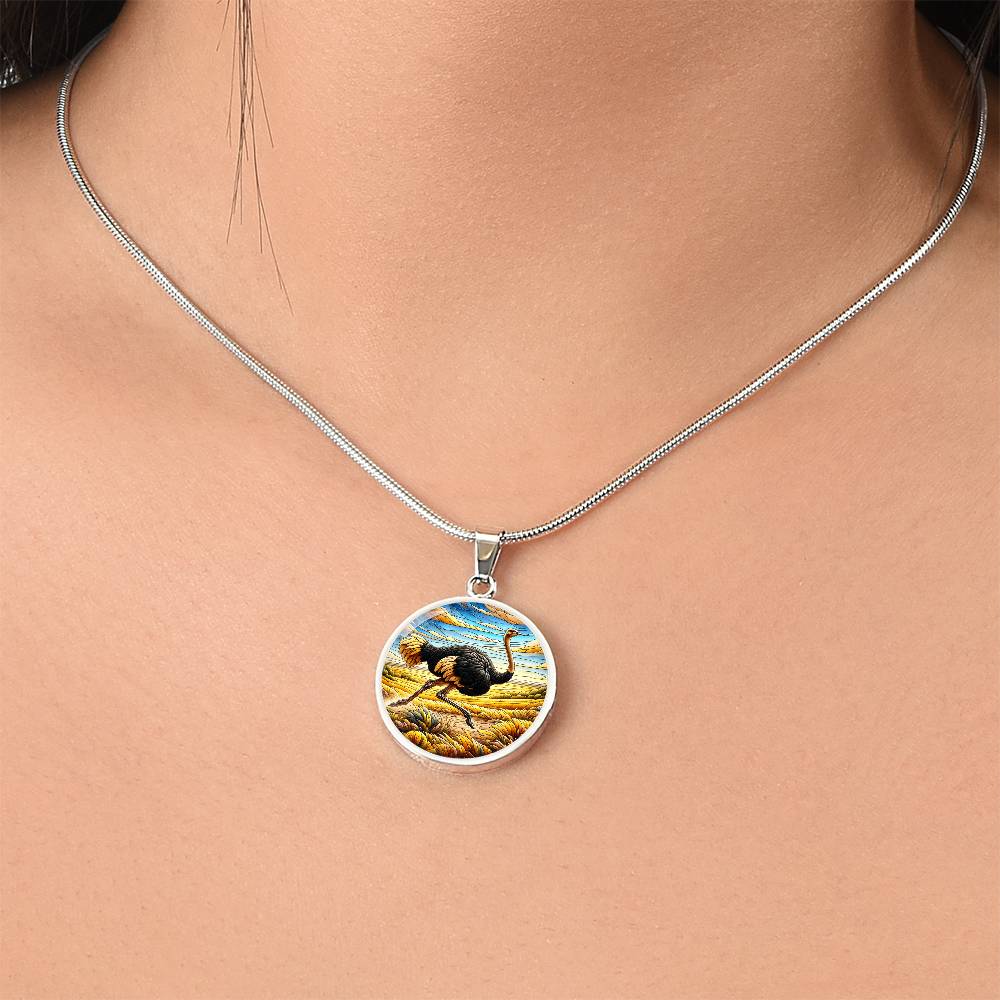 The Ostrich Bird Circle Pendant Necklace