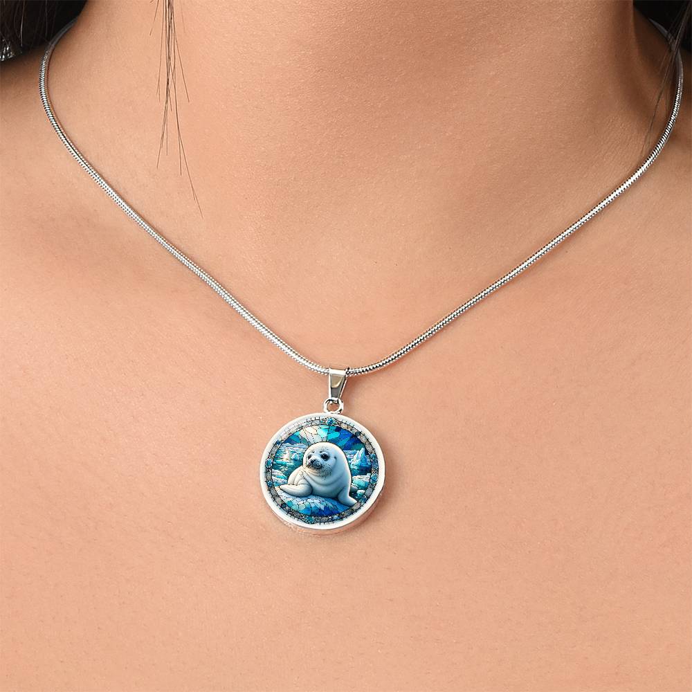 The Harp Seal Pup Circle Pendant Necklace