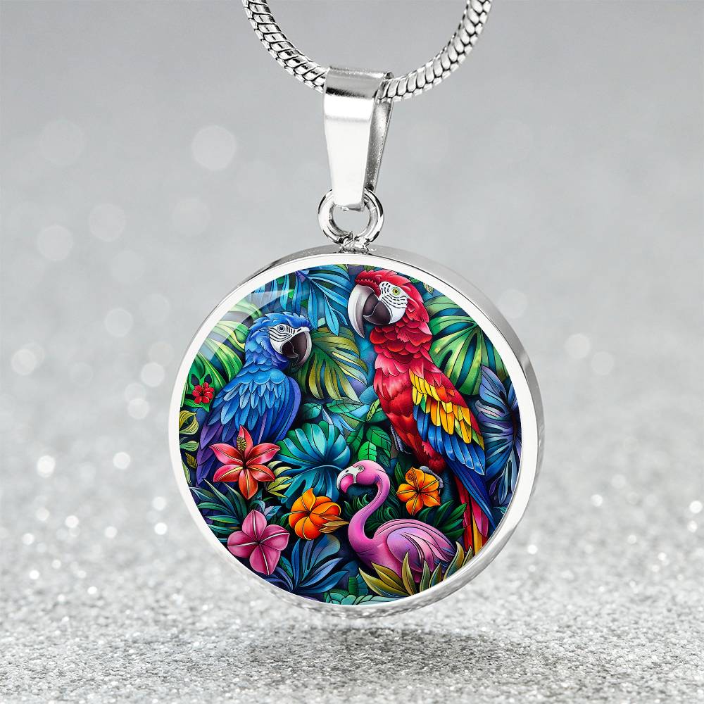 The Tropical Birds Circle Pendant Necklace