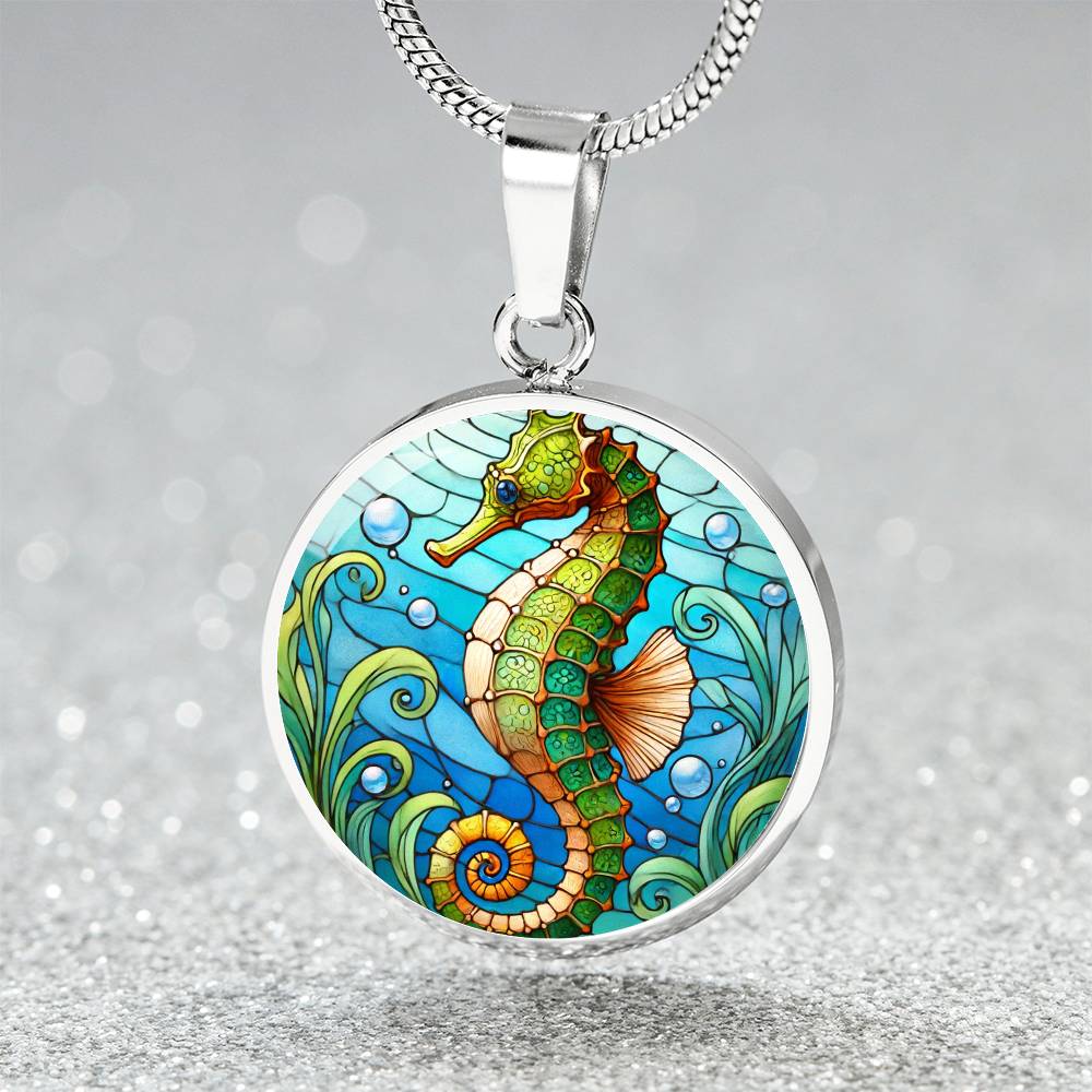 The Green Seahorse Circle Pendant Necklace