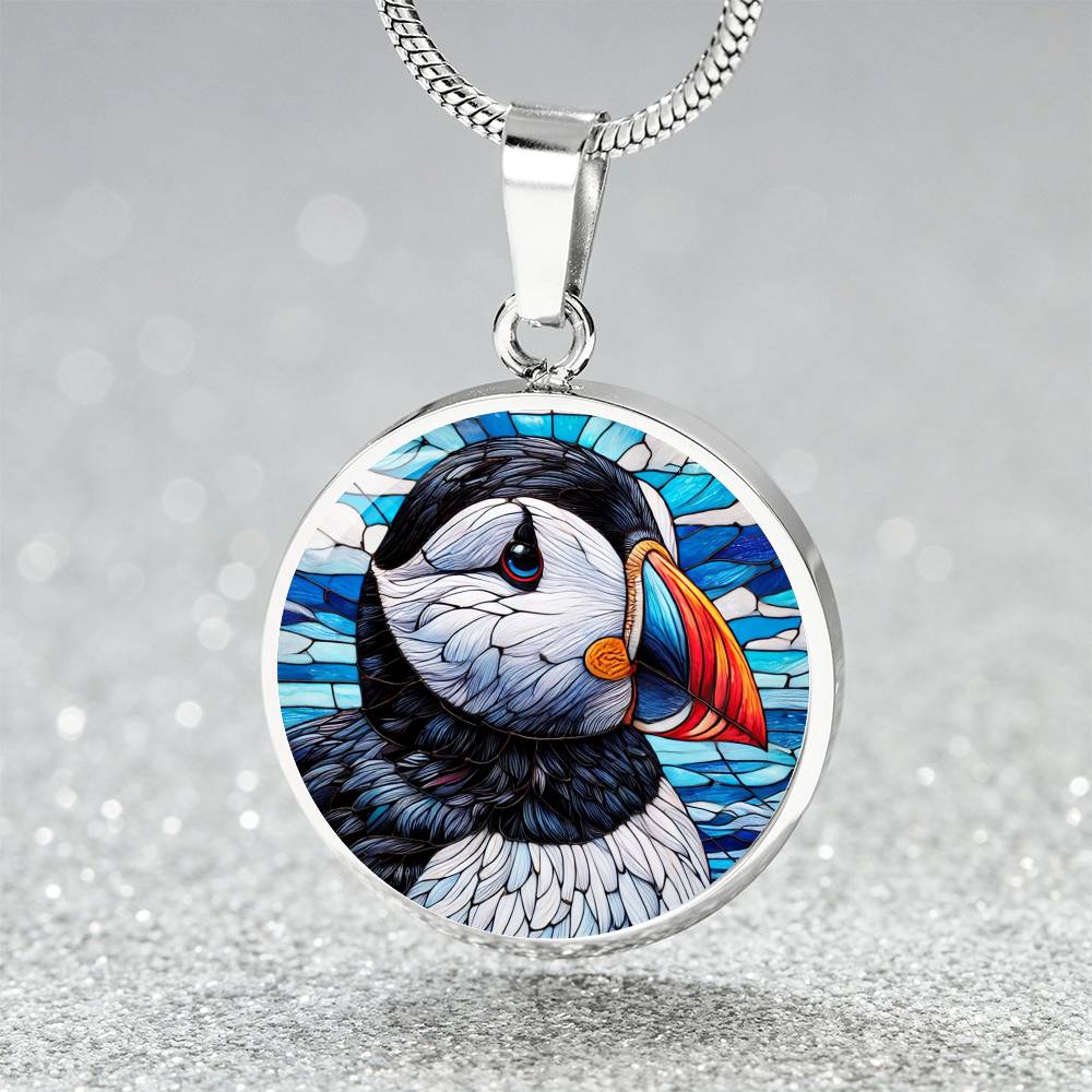 The Puffin Face Circle Pendant Necklace