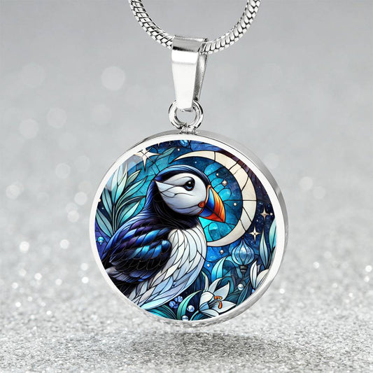 The Night Puffin Circle Pendant Necklace