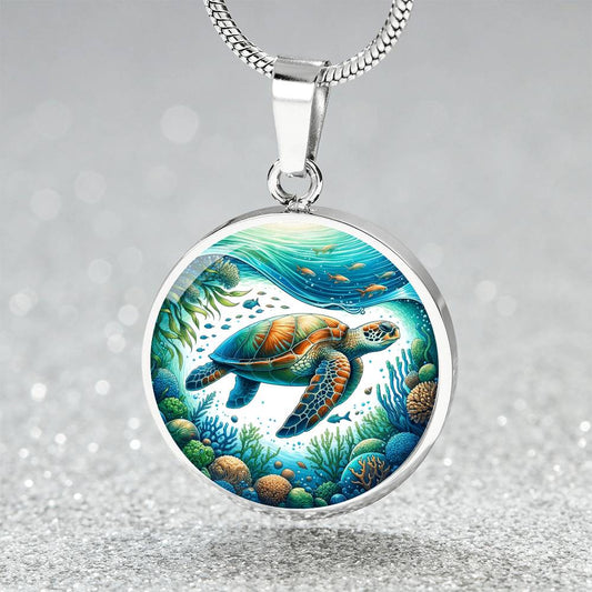 The Tropical Turtle Circle Pendant Necklace