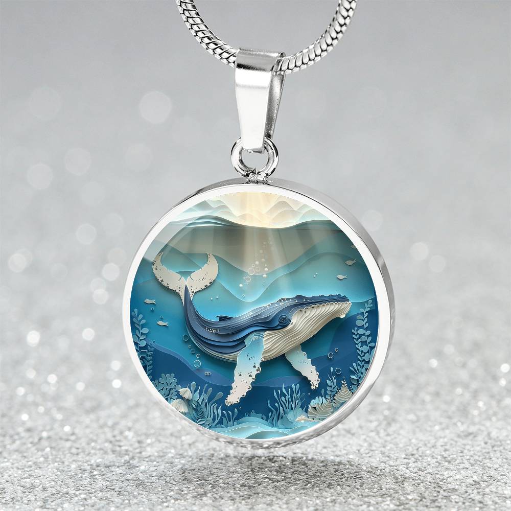 The Sunlit Humpback Whale Circle Pendant Necklace