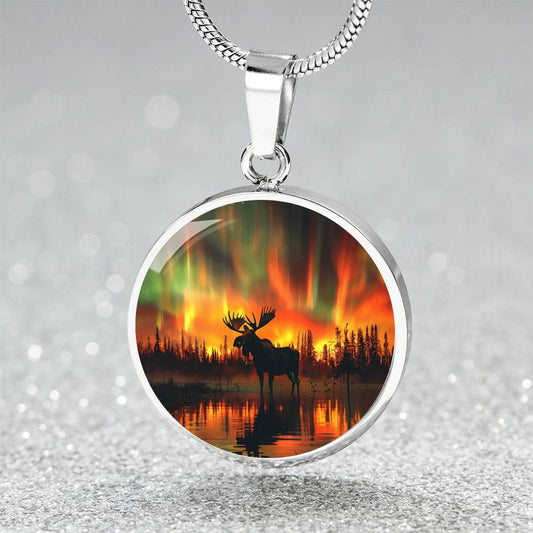 The Aurora Moose Circle Pendant Necklace