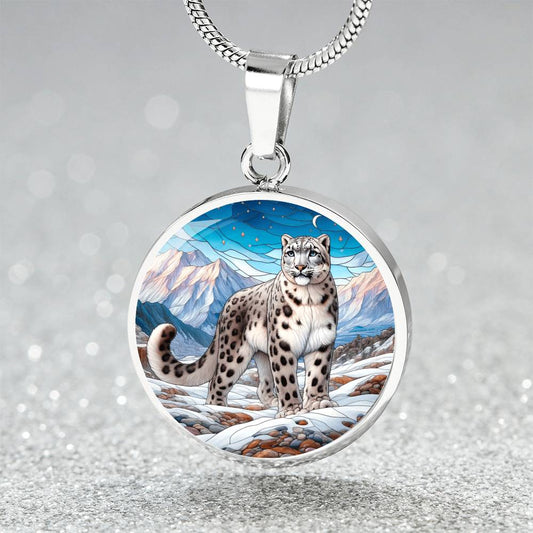 The Majestic Snow Leopard Circle Pendant Necklace