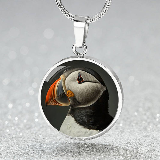 The Puffin Portrait Circle Pendant Necklace