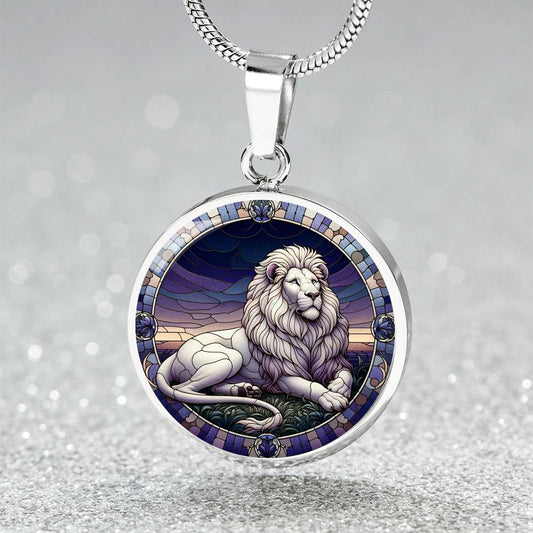 The White Lion Circle Pendant Necklace