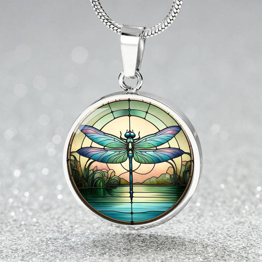 The Dragonfly Serenity Circle Pendant Necklace