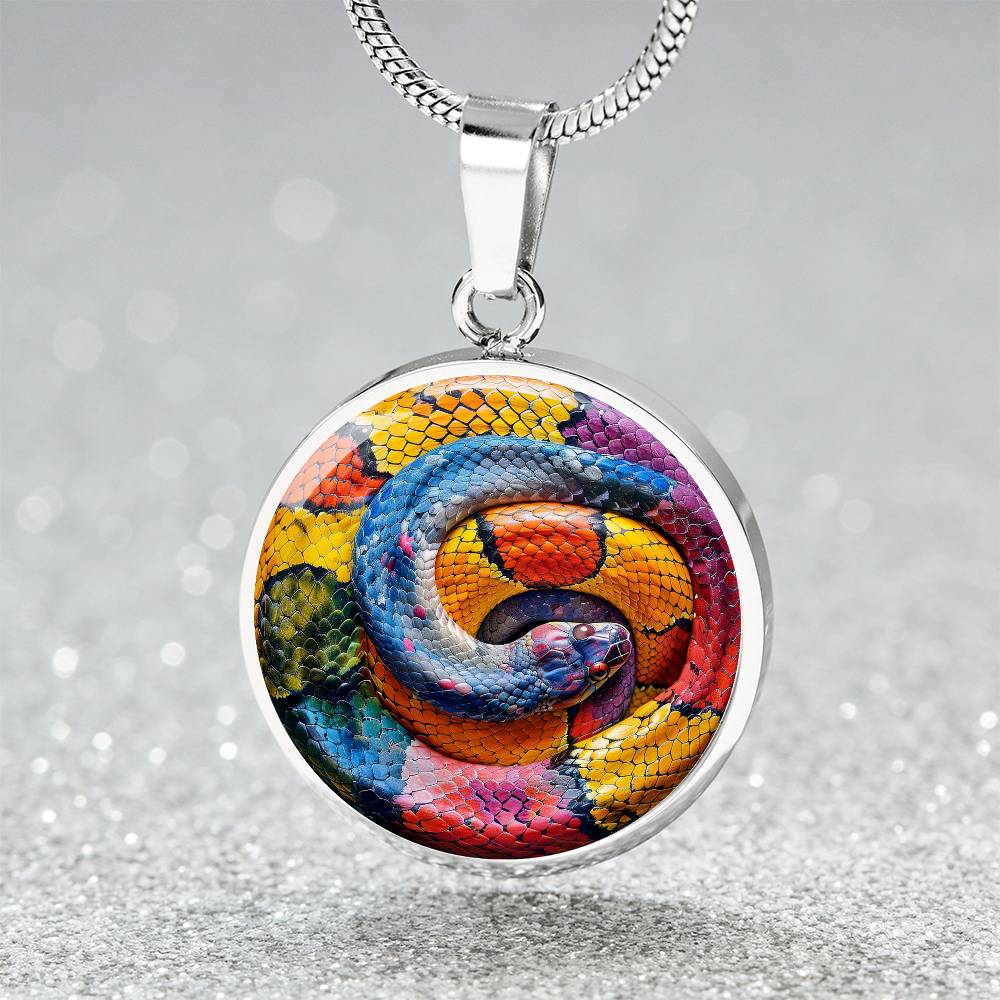 The Coiled Rainbow Snake Circle Pendant Necklace