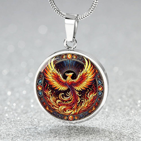 The Phoenix Rising Circle Pendant Necklace