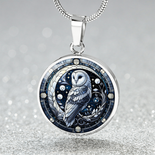 The Moon Owl Circle Pendant Necklace