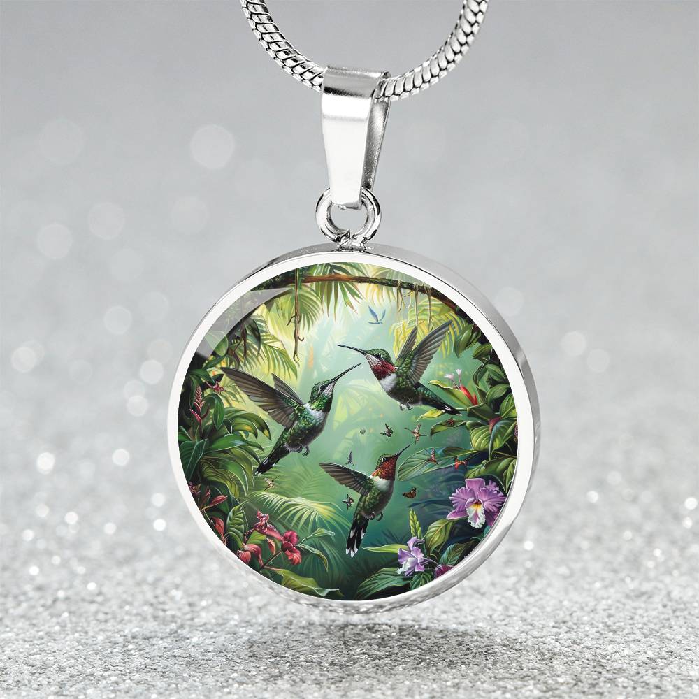 The Forrest Hummingbirds Circle Pendant Necklace