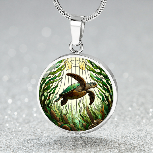 The Green Sea Turtle Circle Pendant Necklace